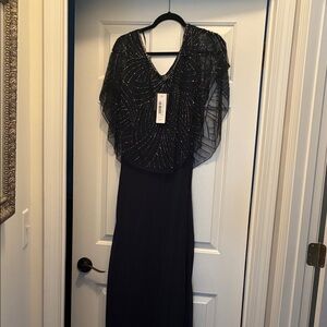 J Kara Navy Beaded Evening Dress